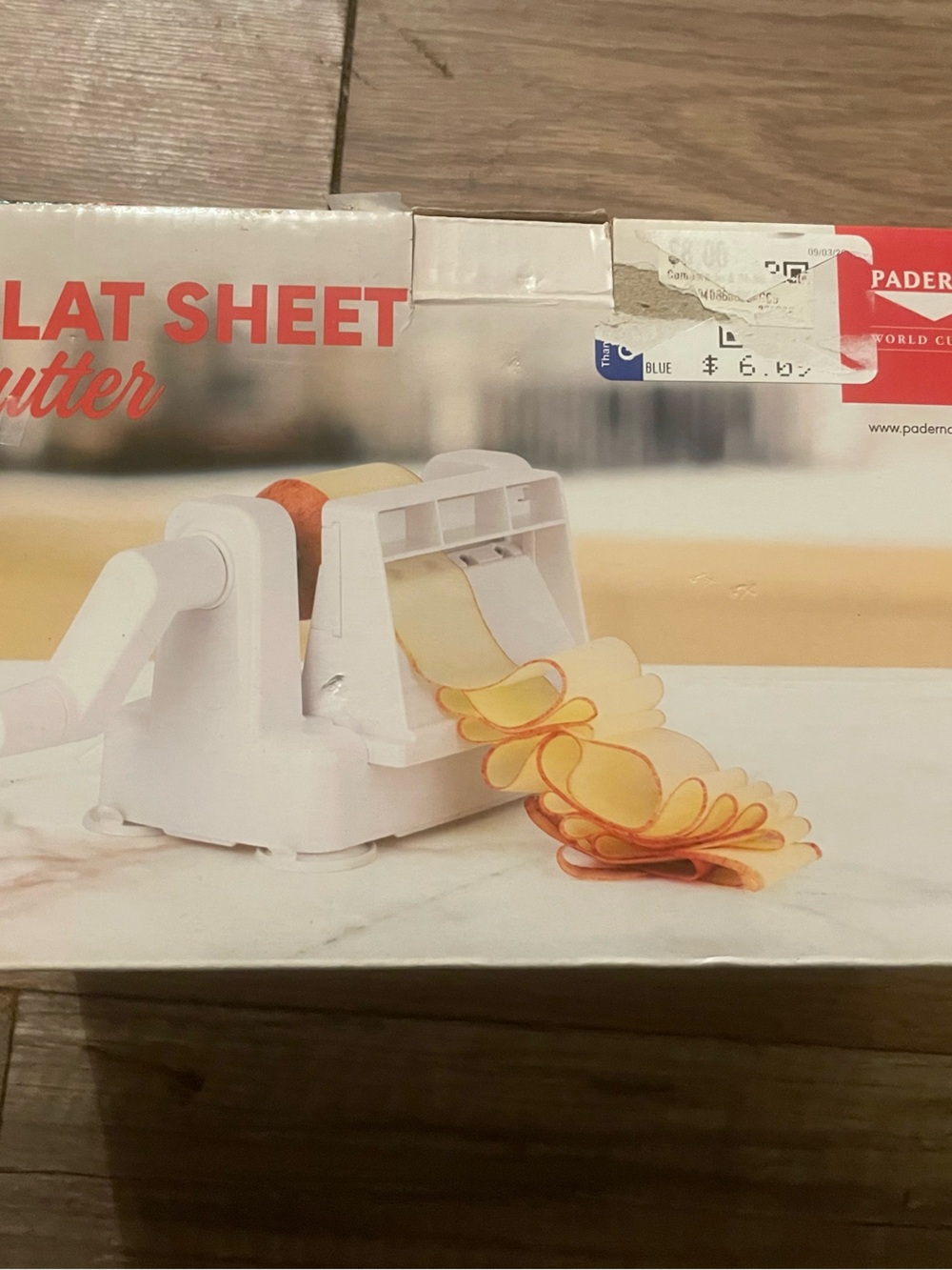 Paderno White Flat Sheet Cutter Slicer with Hand Crank